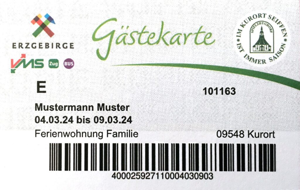 Scan einer Gästekarte Erzgebirge von "Familie Mustermann"