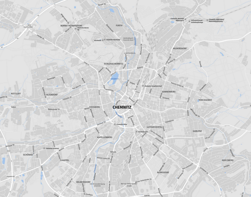 Schematische Karte des Stadtgebietes Chemnitz