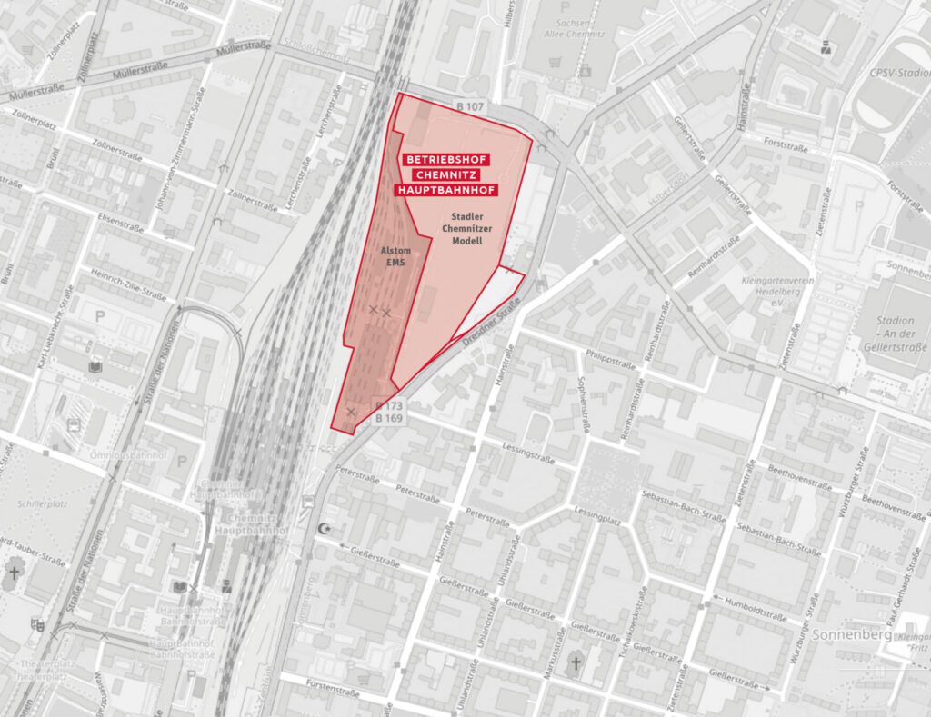 Lageplan des neuen Betriebshofes Chemnitz Hauptbahnhof