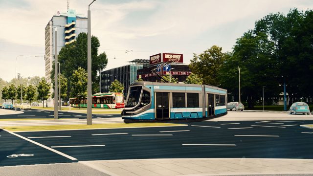 Visualisierung einer Tram der CVAG am Falkeplatz