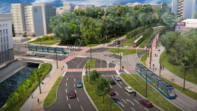 Visualisierung der zukünftigen Verkehrsgestaltung am Falkeplatz in Chemnitz