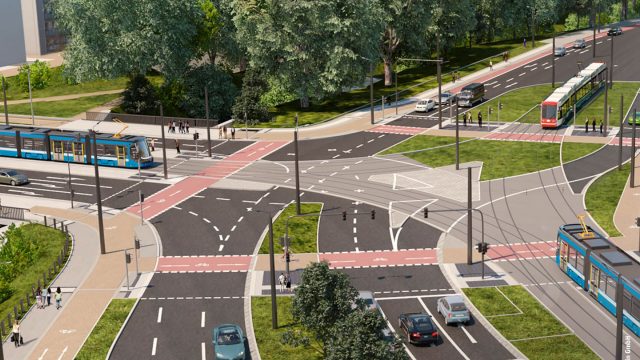 Visualisierung der zukünftigen Verkehrsgestaltung am Falkeplatz in Chemnitz