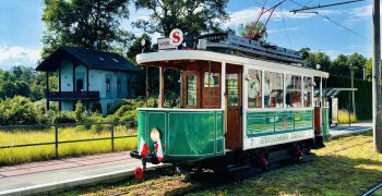 SVZ IMG 8253 Historische Straßenbahn aus Zwickau fährt bei Sonnenschein