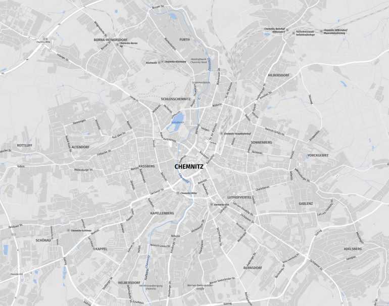 Schematische Karte des Stadtgebietes Chemnitz